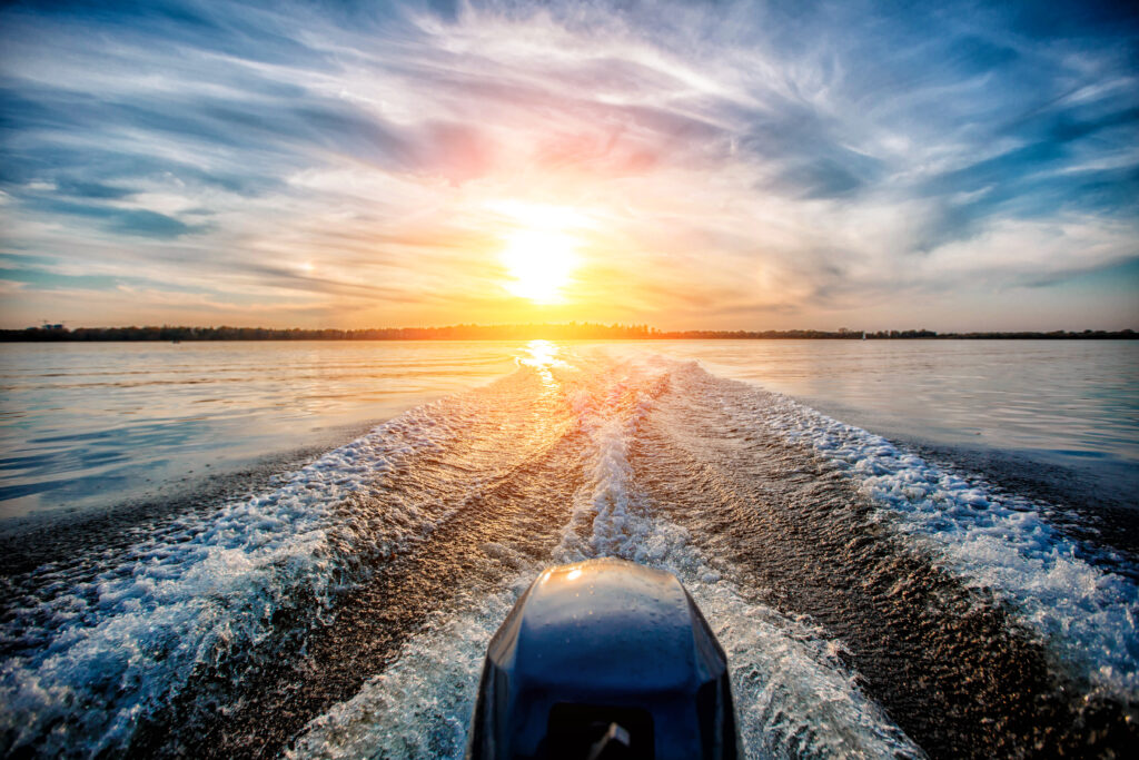Sunset with a boat motor